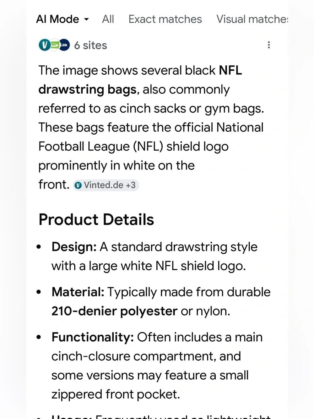 NWOT NFL Logo Cinch Sack Drawstring Bag Gym Bag Backpack Black with White Logo